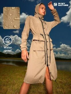 SHEIN In My Nature City Outdoor Water Resistant Hooded Long Work Jacket -Sculptive Wear 1690531031ee39c4c6fc0777e8dca6d07151786ea8 thumbnail 405x552