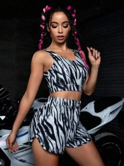Zebra Striped Print Sports Set -Sculptive Wear 1690767079731e3c6584b10e50ef289f373876f044 thumbnail 405x552