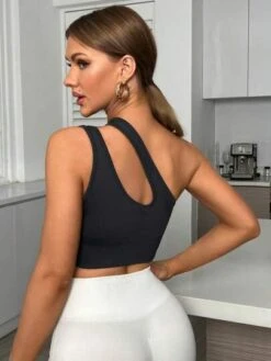 2pcs Solid Asymmetrical Neck Sports Bra