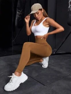 Solid Wideband Waist Sports Leggings -Sculptive Wear 1690772834c6778675b9f0088661cbb4d8acc8a68f thumbnail 405x552