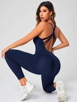 Solid Crisscross Backless Sports Jumpsuit -Sculptive Wear 1690788844bc73916ee00d949922bedbff1b67d60b thumbnail 405x552