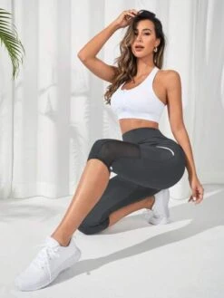 Contrast Mesh Insert Capri Sports Leggings