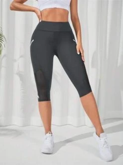 Contrast Mesh Insert Capri Sports Leggings -Sculptive Wear 169079161718f93ac321519505fda68b9db6ce8796 thumbnail 405x552