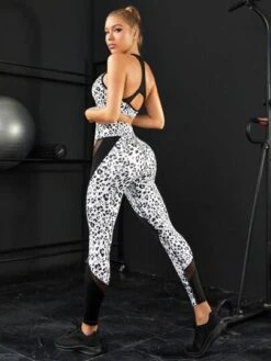 Leopard Print Mesh Insert Sports Set
