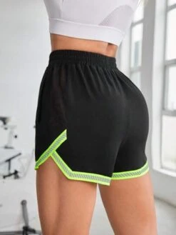 Mesh Insert Contrast Binding 2 In 1 Sports Shorts