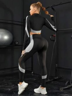 Colorblock Contrast Mesh Sports Jacket & Leggings Sports Set