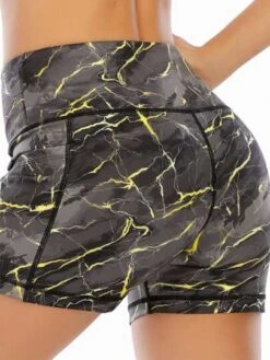 Tie-dye Wide Waistband Shorts With Pockets For Yoga