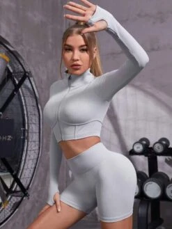 Seamless High Stretch Thumb Holes Sports Jacket & Biker Shorts