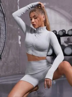 Seamless High Stretch Thumb Holes Sports Jacket & Biker Shorts -Sculptive Wear 1690976273f9e2021d30041344653d7afc1afc3b83 thumbnail 405x552