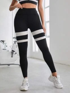 Striped Print Wide Waistband Sports Leggings With Phone Pocket -Sculptive Wear 1691035395e1a6c9cb85541ac9777e72880e717045 thumbnail 405x552