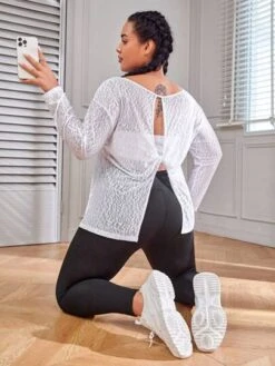 Plus Twist Back Drop Shoulder Sports Tee -Sculptive Wear 1691155852c708fa688e39960948bfa77b52d67e04 thumbnail 405x552