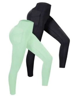 2pcs Wide Waistband Solid Sports Leggings