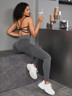 Solid Sports Bra & Wide Waistband Leggings