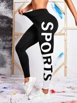 Letter Graphic Wideband Waist Sports Leggings -Sculptive Wear 1691460046c34787097353af29c348b960a072d5cf thumbnail 405x552