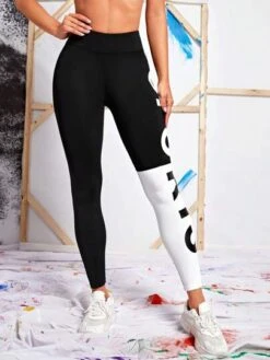 Letter Graphic Wideband Waist Sports Leggings -Sculptive Wear 1691460050bbcc6df246a515c9f638015fcccfb6d3 thumbnail 405x552
