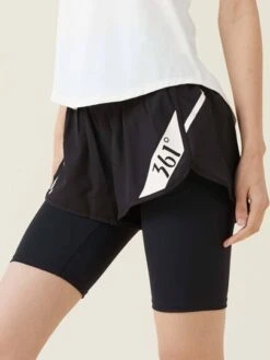 361 Yoga & Sports Women's Thin Fake Two-piece Layered Capris For Summer And Fall, Suitable For Cycling, Fitness And Yoga