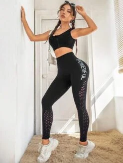 Letter Graphic Hollow Out Sports Leggings -Sculptive Wear 16916460110fbe7eda434949bc1ef5f4bf45a2bf28 thumbnail 405x552