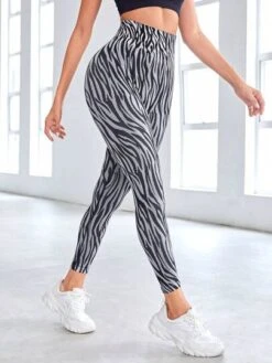 Zebra Striped Print Wideband Waist Sports Leggings -Sculptive Wear 16917165394ba5d13e3c6a76261771574280e7e427 thumbnail 405x552