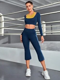 Colorblock Sports Tee & Wide Waistband Sports Pants -Sculptive Wear 16917329827e031fa5062a35fb1e0c348c77b261b5 thumbnail 405x552