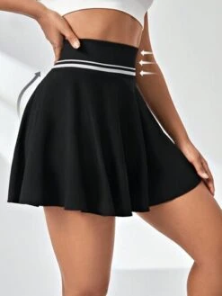 Striped Tape Waist Flare Hem Sports Skort -Sculptive Wear 16917444566b93bd9ccfe0e83053d5ec6442831117 thumbnail 405x552