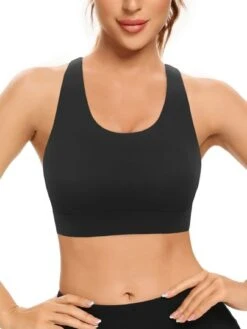 Black Sports Bra With Cross Back Straps