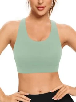 Green Sports Bra With Cross Back Straps