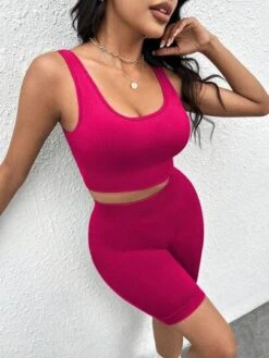 Solid Ribbed Knit Sports Set -Sculptive Wear 169198324684ca80bc4f6685c34158e385a5bf3a2c thumbnail 405x552