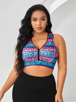 Plus Leopard Print Contrast Binding Sports Bra -Sculptive Wear 16921585873cb77379be9cc72c995136ce00c09001 thumbnail 405x552